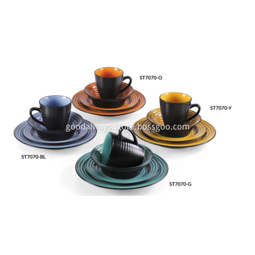 16 Pieces Embossed Stoneware Dinnerware Set